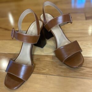 Talbots Brown Leather Block Heel Leather Sandals